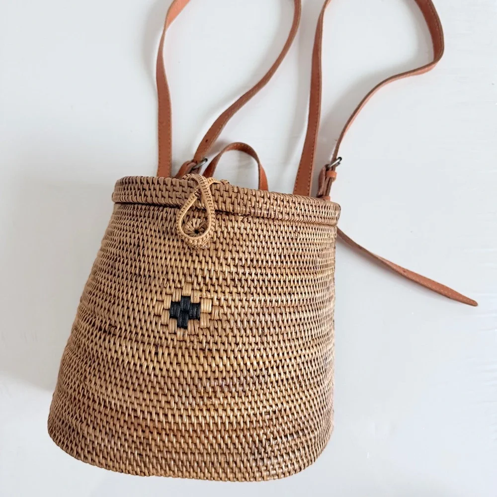 Woven Wicker‎ Leather Strap Mini Backpack